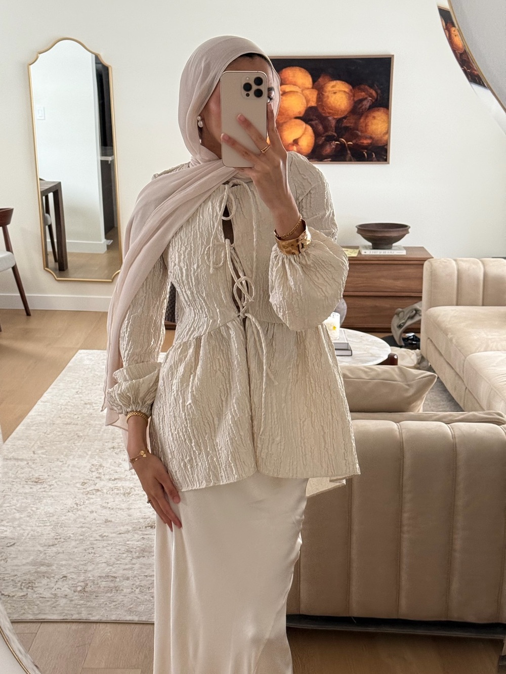 Textured Tie-Front Blouse in Cream